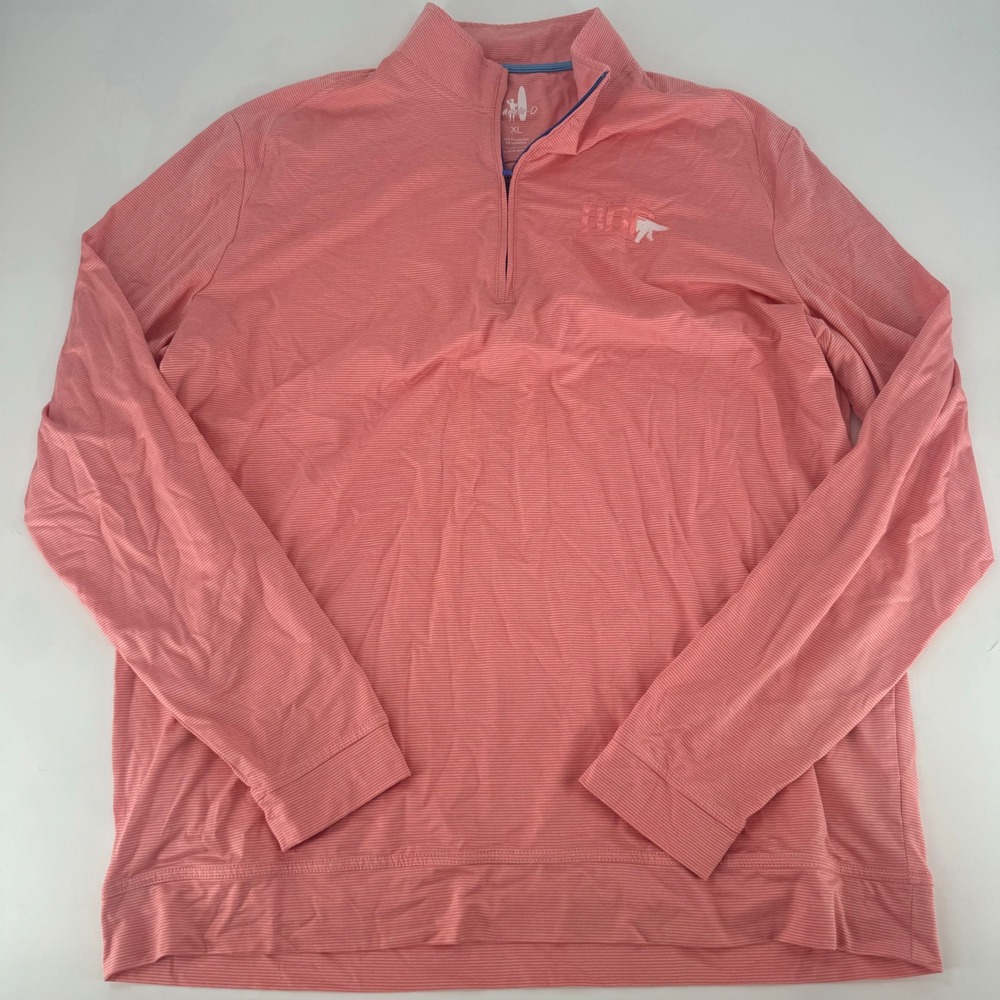 Johnnie-O Mens XL Big Bear Open 1/4 Zip Pullover Coral Stripe Performance Shirt